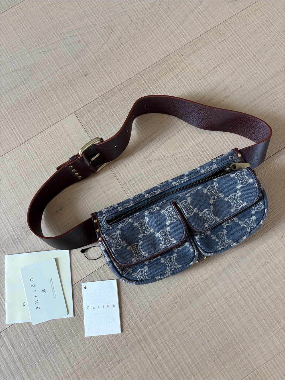 NEW Vintage Celine Macadam Triomphe denim canvas belt waist bag
